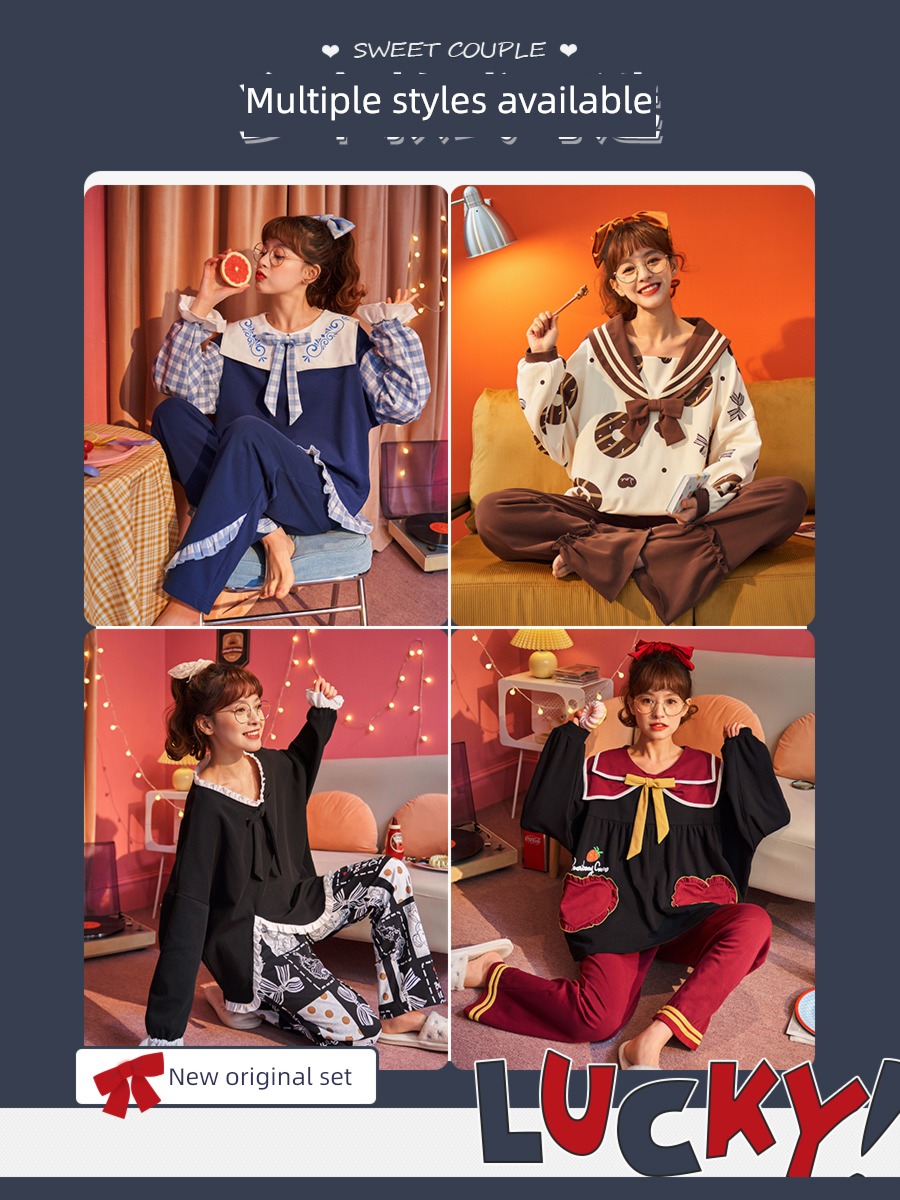 Internet celebrity ma'am pure cotton spring and autumn Big size lovely pajamas