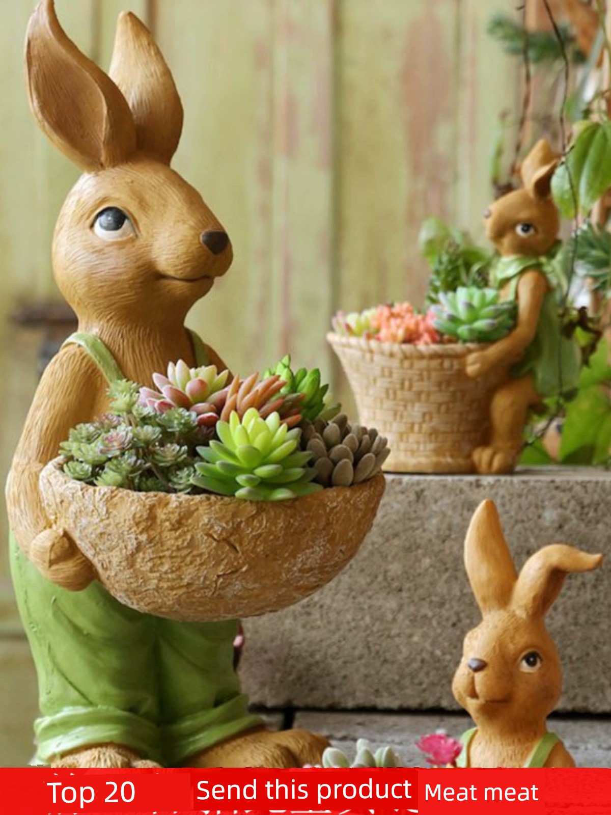 美式風格樹脂兔子擺件 客廳裝飾小兔子創意多肉花盆 (6.6折)