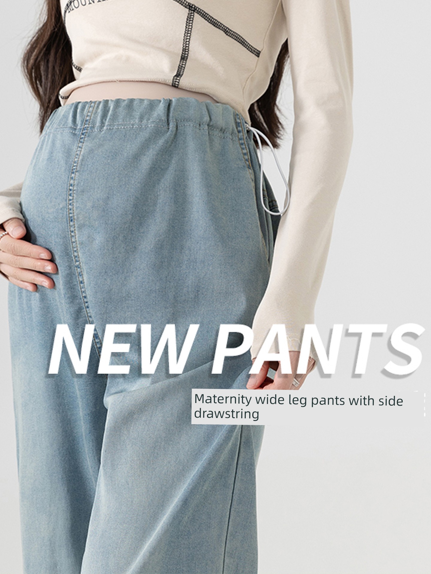 Maternity Pants for Summer, Thin and Loose-Fitting, Slimming Tencel Jeans, Summer Wide-Leg Pants Without Belly Support for Petite Sizes — 3