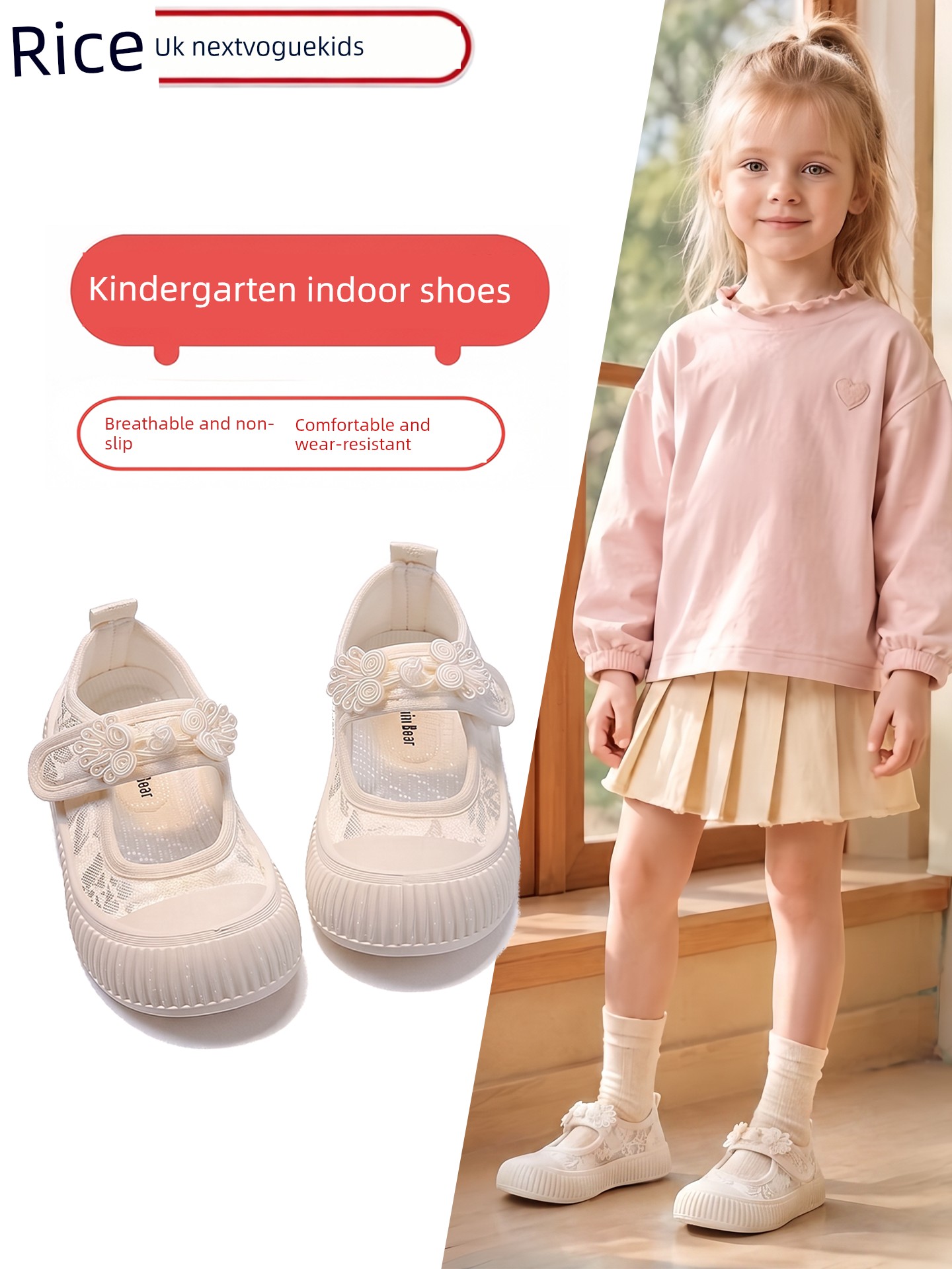Kindergarten Indoor Shoes for Girls, Canvas Shoes, Toddler Shoes, White, Breathable, Non-Slip, Soft Sole, New Model for Entering Kindergarten in 2026