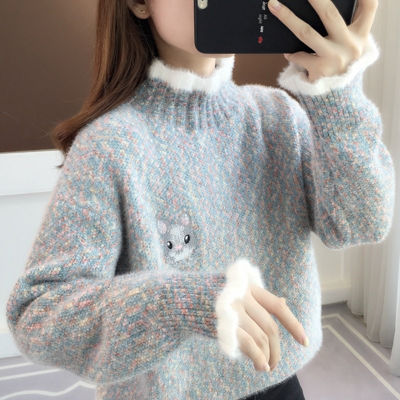 Languid High collar Soft waxy easy Mink hair Hot money sweater