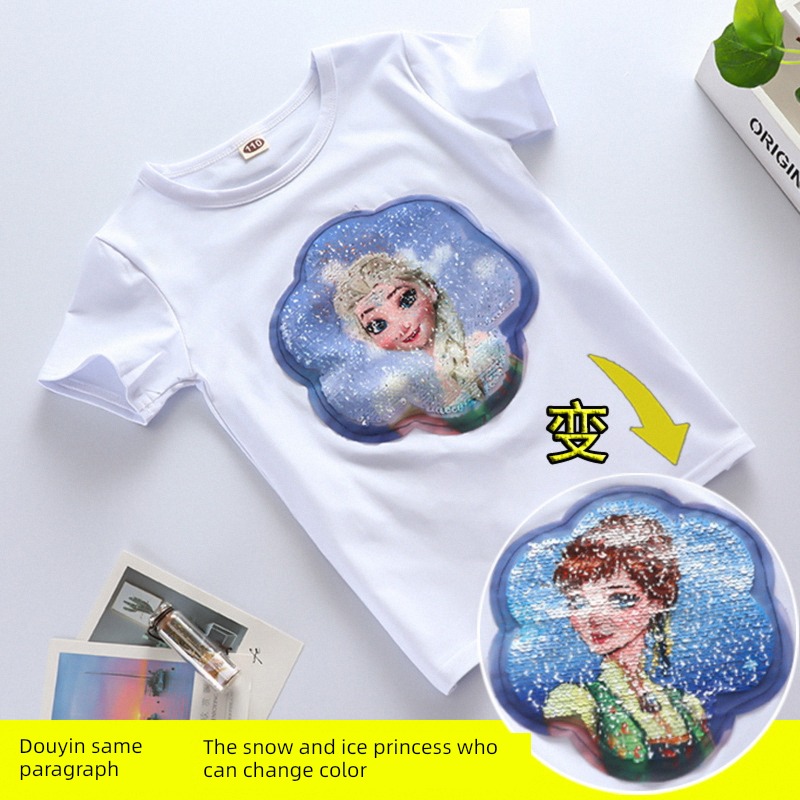 pattern Reversible Sequins Short sleeve princess jacket T-shirt