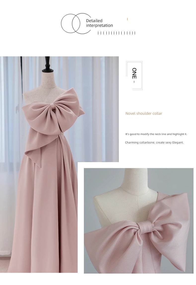 Art examination Minority Pink Bridesmaid bow Evening dress