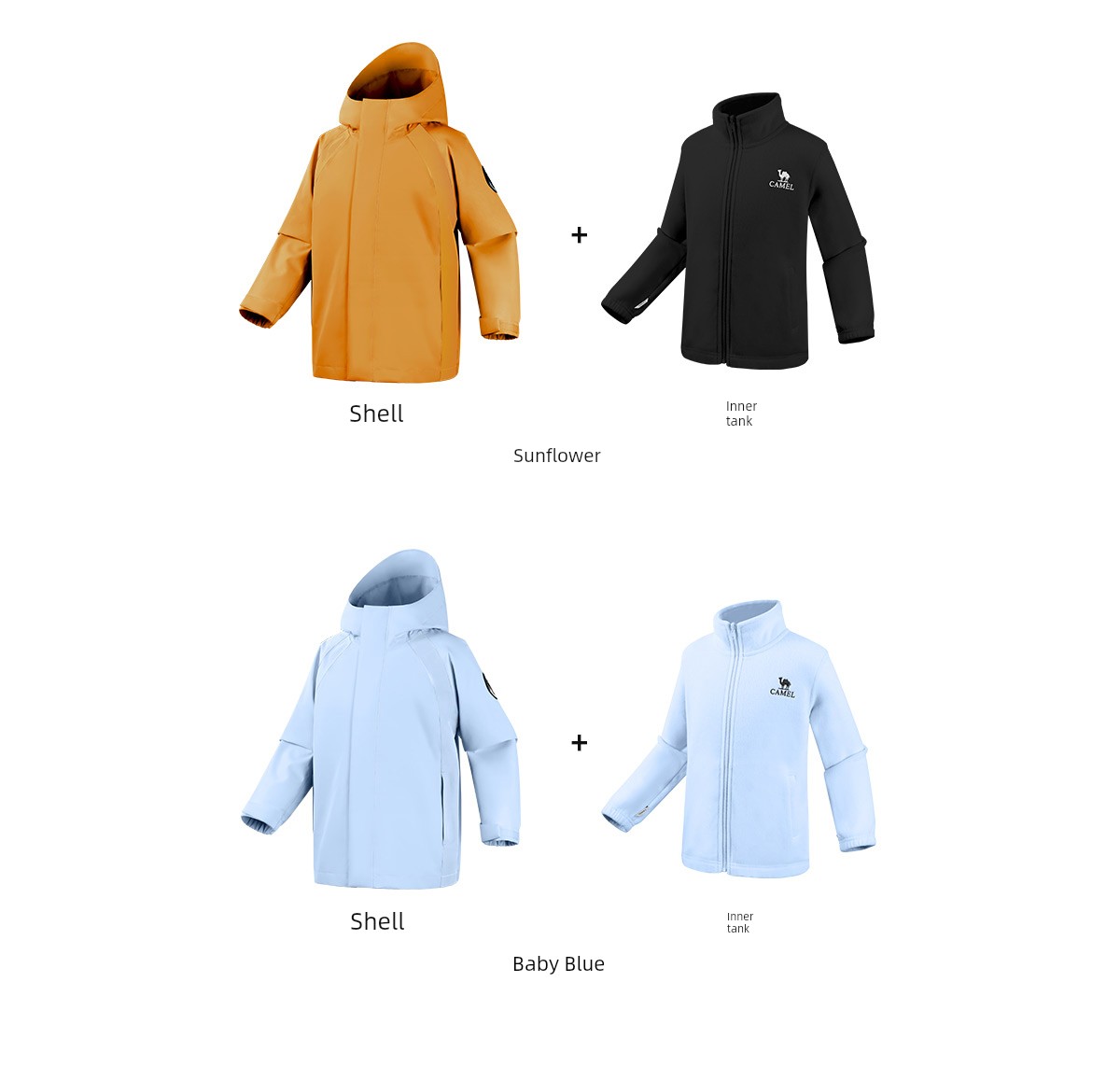 Camel Brand Children's 3-in-1 Windproof and Waterproof Mountaineering Jacket for Older Children, Parent-Child Matching Outfit, Girls' and Boys' 3-in-1 — 42