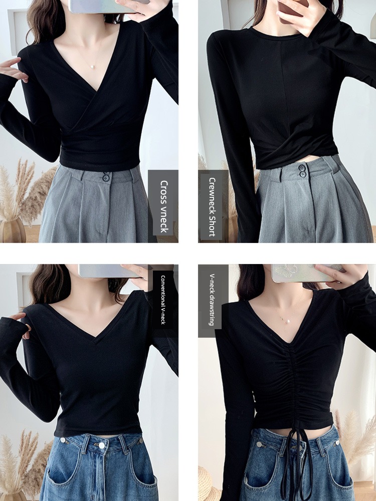 Low collar Long sleeve T-shirt Design sense niche Undershirt