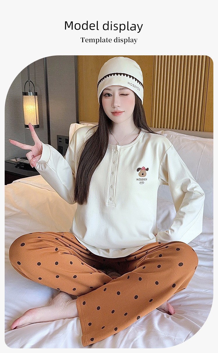 Free Hat with Purchase: Autumn and Winter Pure Cotton Postpartum Clothing, October Postpartum Maternity Nursing Pajama Set, Spring and Autumn Maternity — 20
