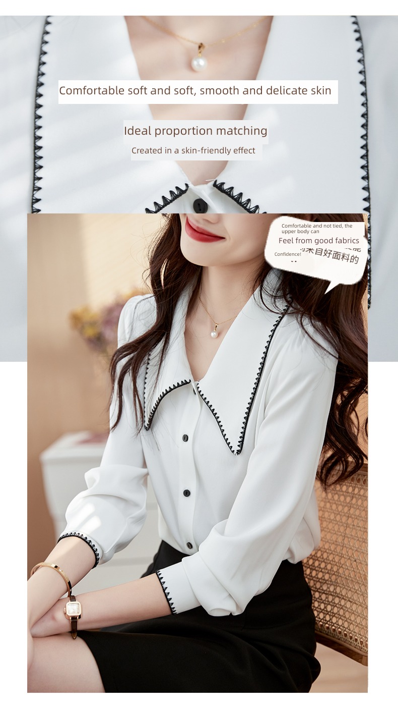 black Long sleeve Sense of design Early autumn Chiffon jacket shirt