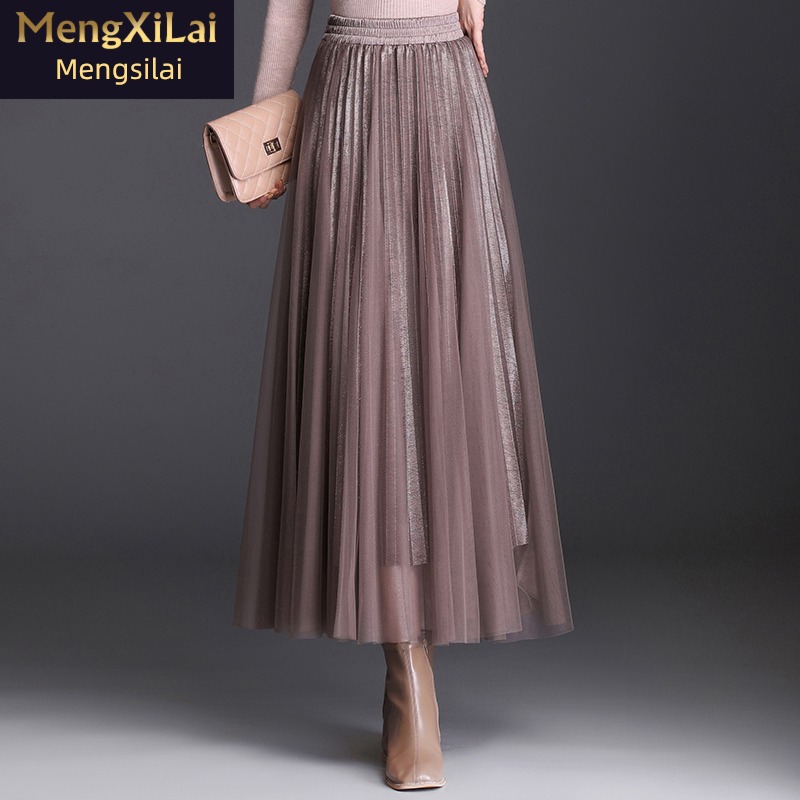 fashion Bright silk Autumn and winter Pleat Cover the crotch Gauze skirt