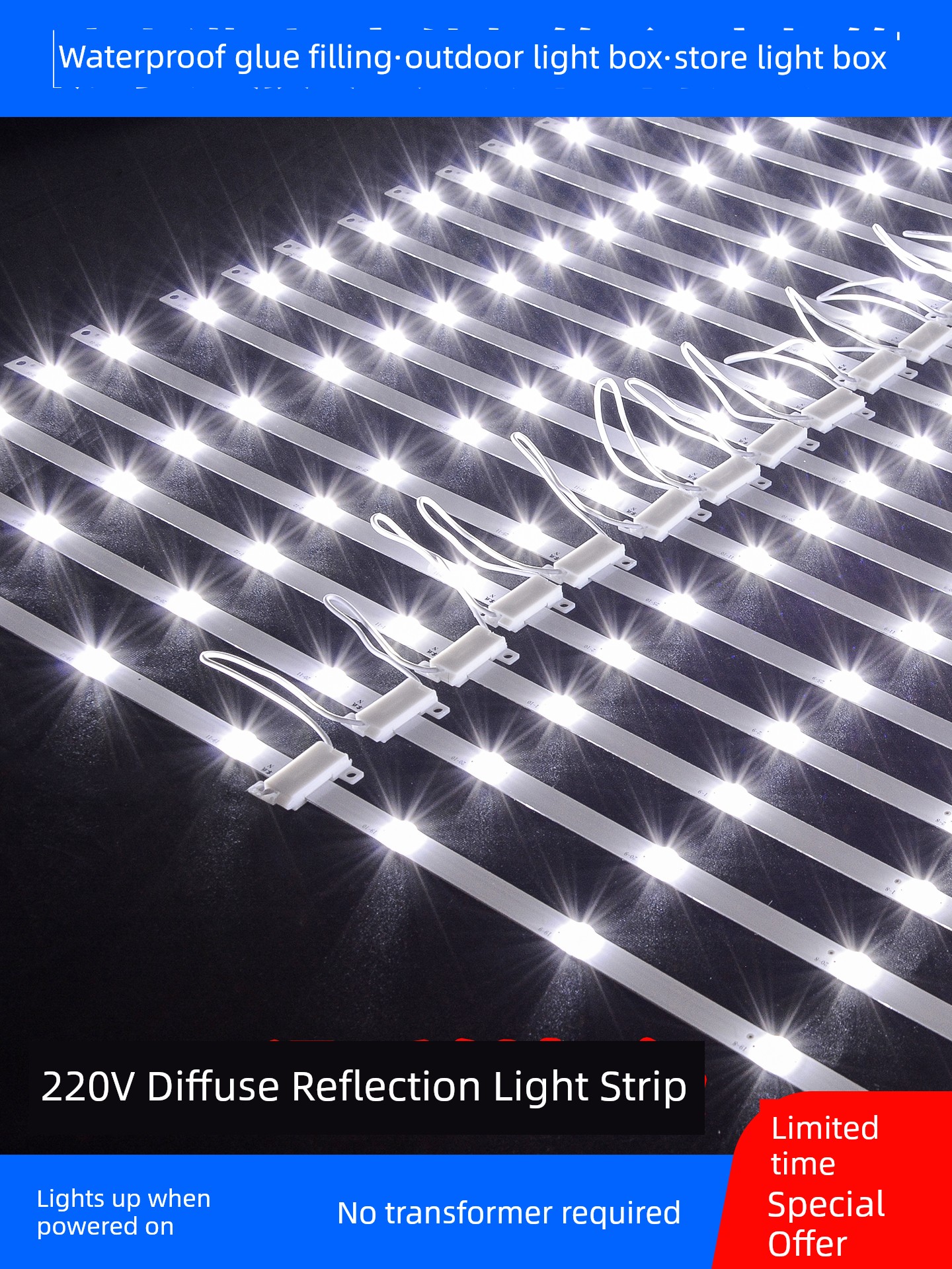 220V Reflective Light Bar Advertisement Lamp Box LED Light Bar Soft Film Ceiling Special Light Source Outdoor Waterproof LED Light Bar
