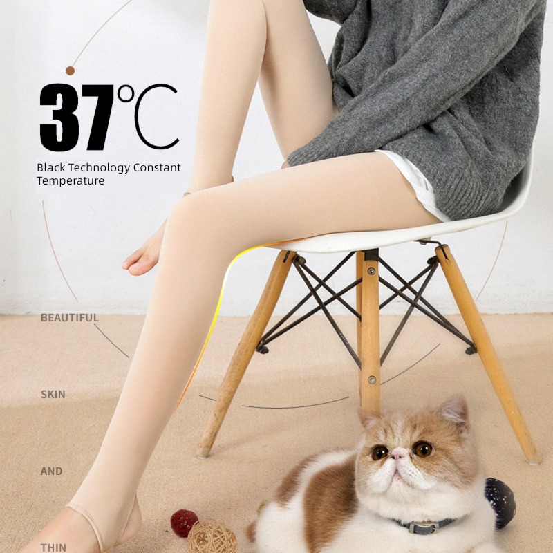 Bare leg artifact thickening keep warm Flesh color Step on one's feet Leggings