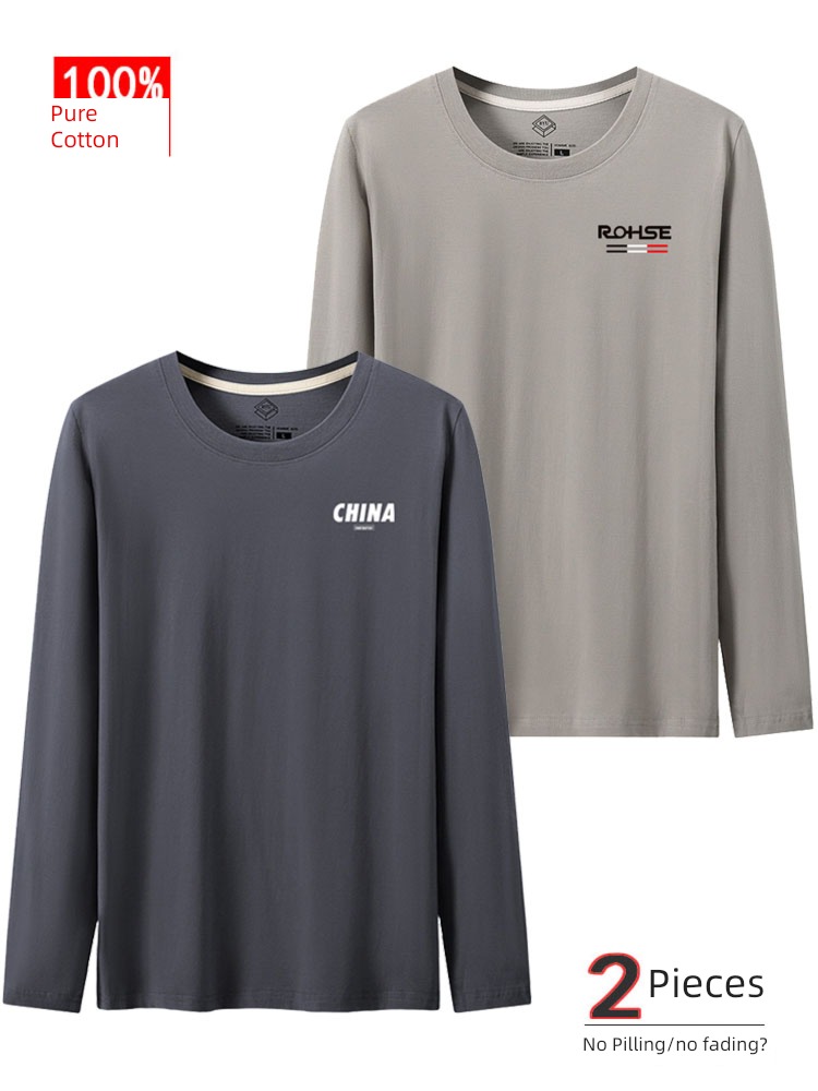tide Cotton Round neck easy Big size Autumn clothes Long sleeve T-shirt