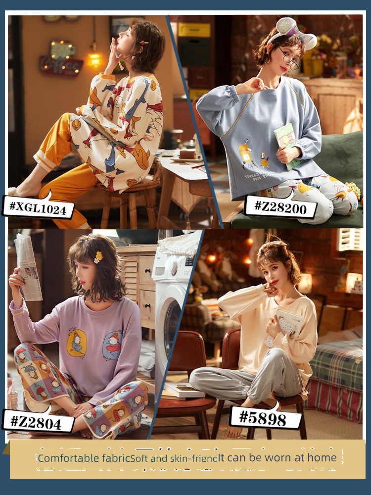 ma'am spring and autumn Long sleeve Scarlet Cotton suit pajamas