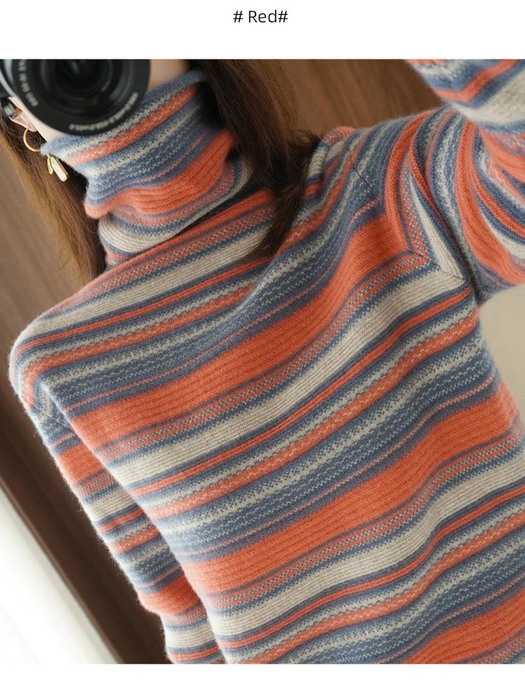 Cashmere Heap High collar female jacket stripe Sweater