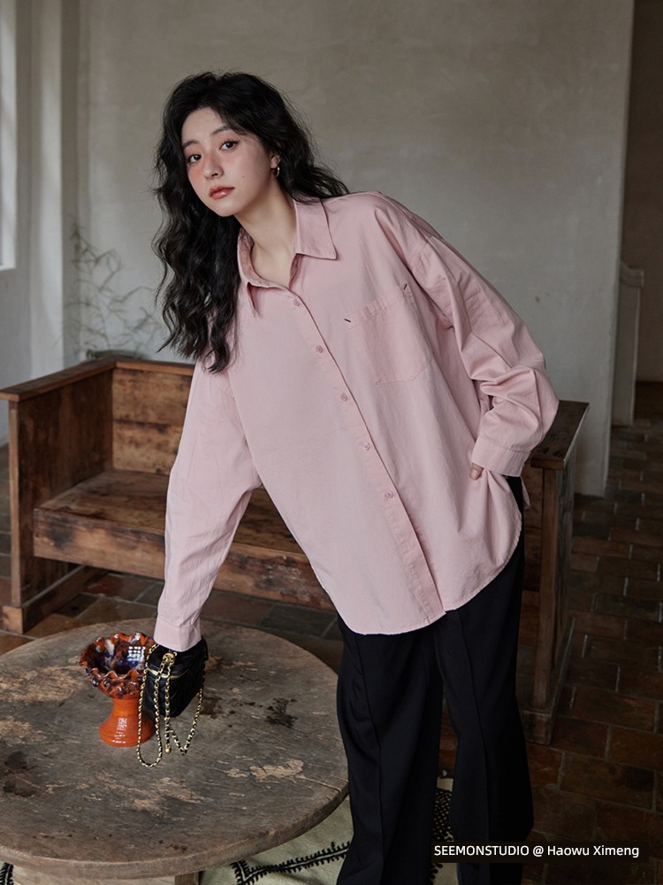loose coat female Evening Meng Minority Versatile jacket Pink shirt
