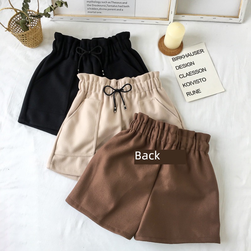 2022 new pattern Broad leg Wool shorts female Autumn and winter easy Big size A word Wear out Lay a foundation ma'am High waist Boots and trousers