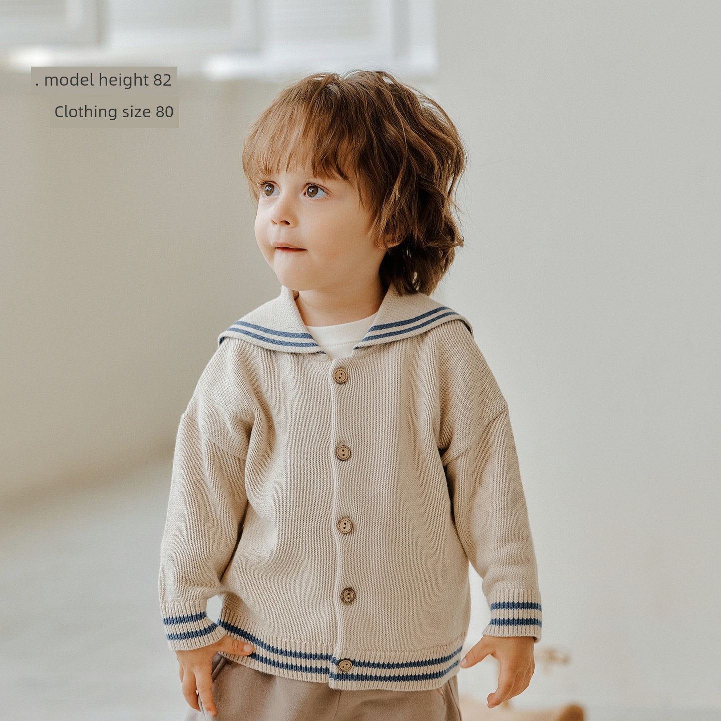 [New Product] Oak Family Kidsren's Autum Sweater Top Pure Cotton Navy Collar Long-Sleeved Knitted Cardigan — 8