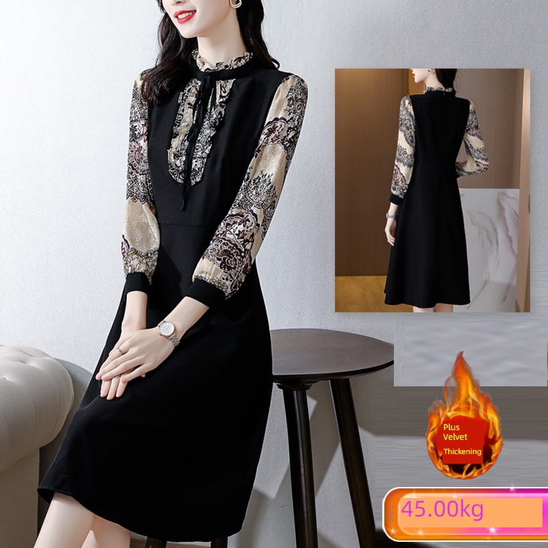 Long sleeve Lay a foundation office worker Self-cultivation Lotus leaf collar Dress