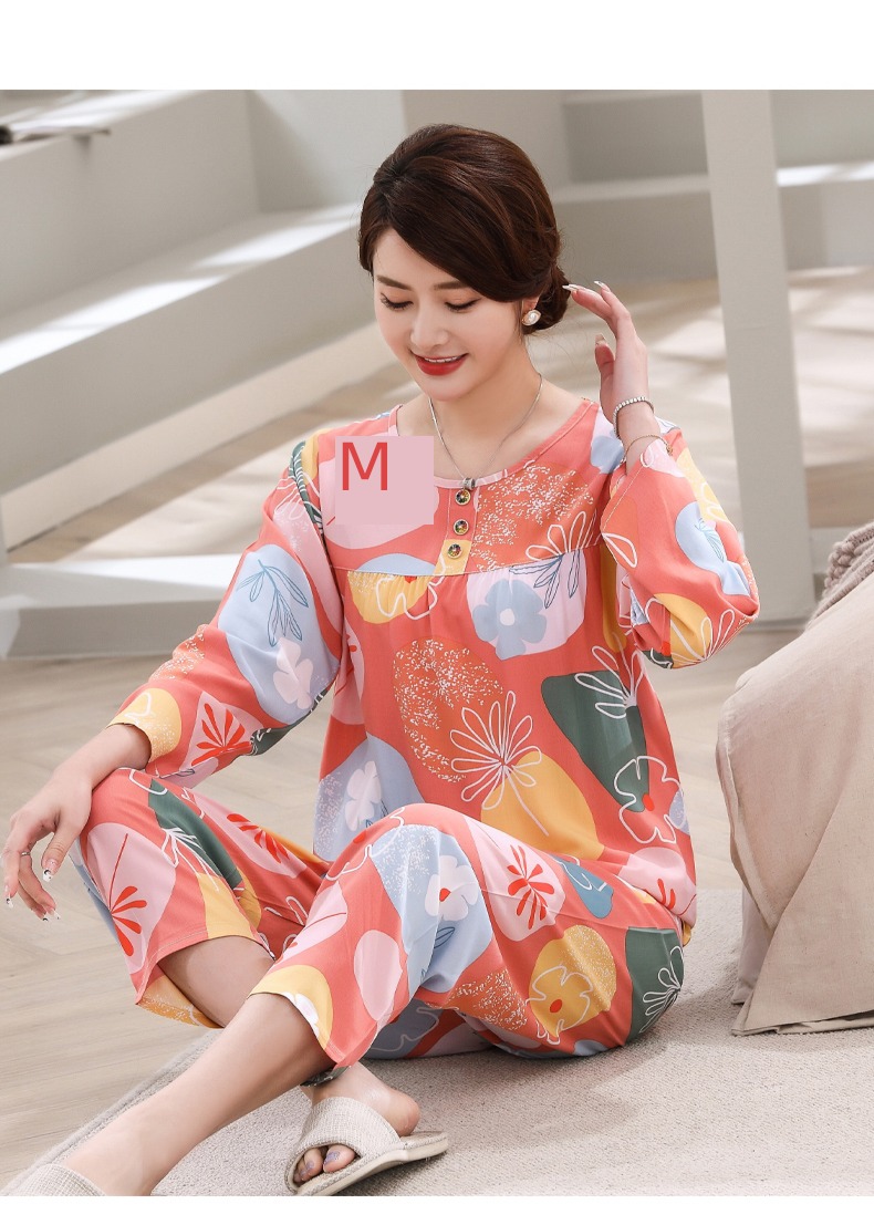 pajamas female summer Big size Can be worn out Long sleeve poplin