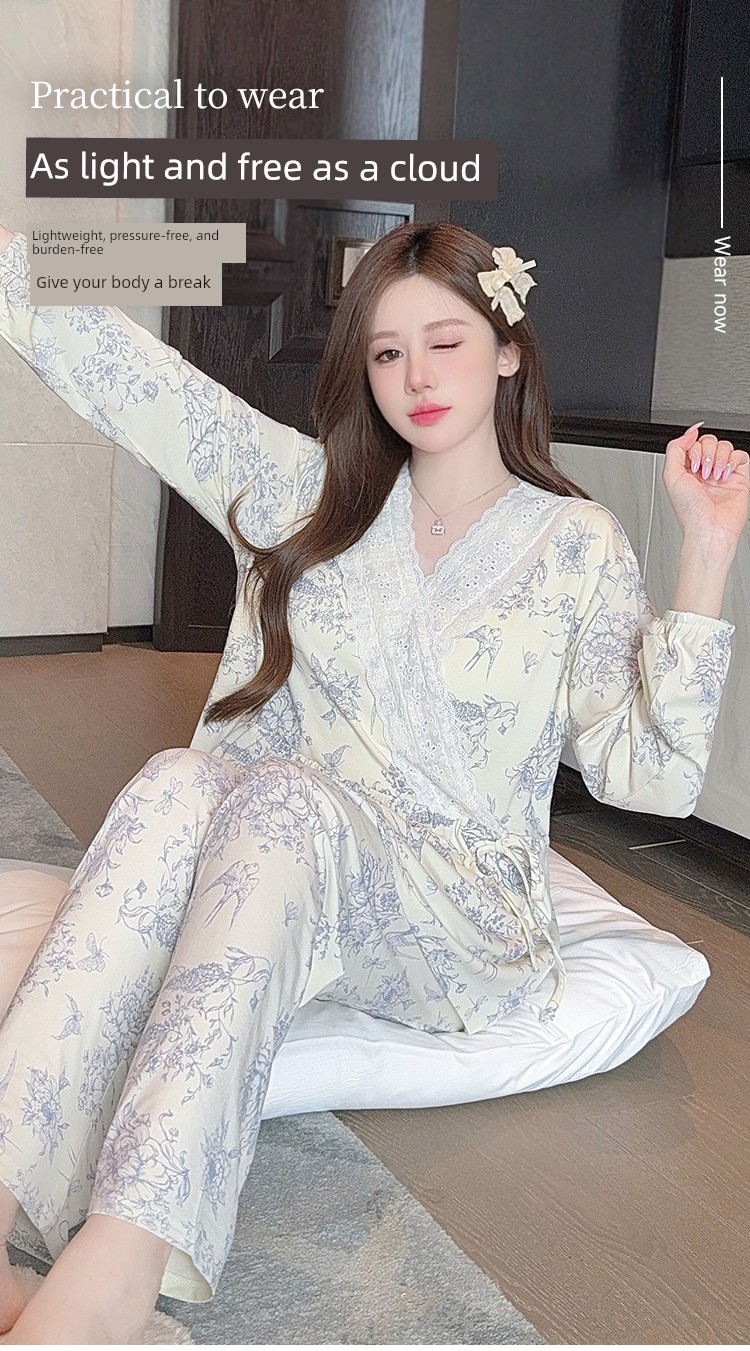 Modal Maternity Pajamas for Women, Suitable for Summer, Autumn, and Winter, September, Postpartum, Breastfeeding Period, Pure Cotton Maternity Loungewear — 6
