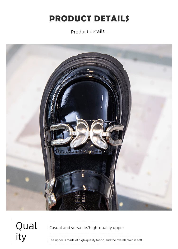 Black Leather Shoes for Girls, College Style, Height-Increasing, Versatile, British Style, Comfortable, Thick-Soled, Round-Toe, 2026 New Model — 7