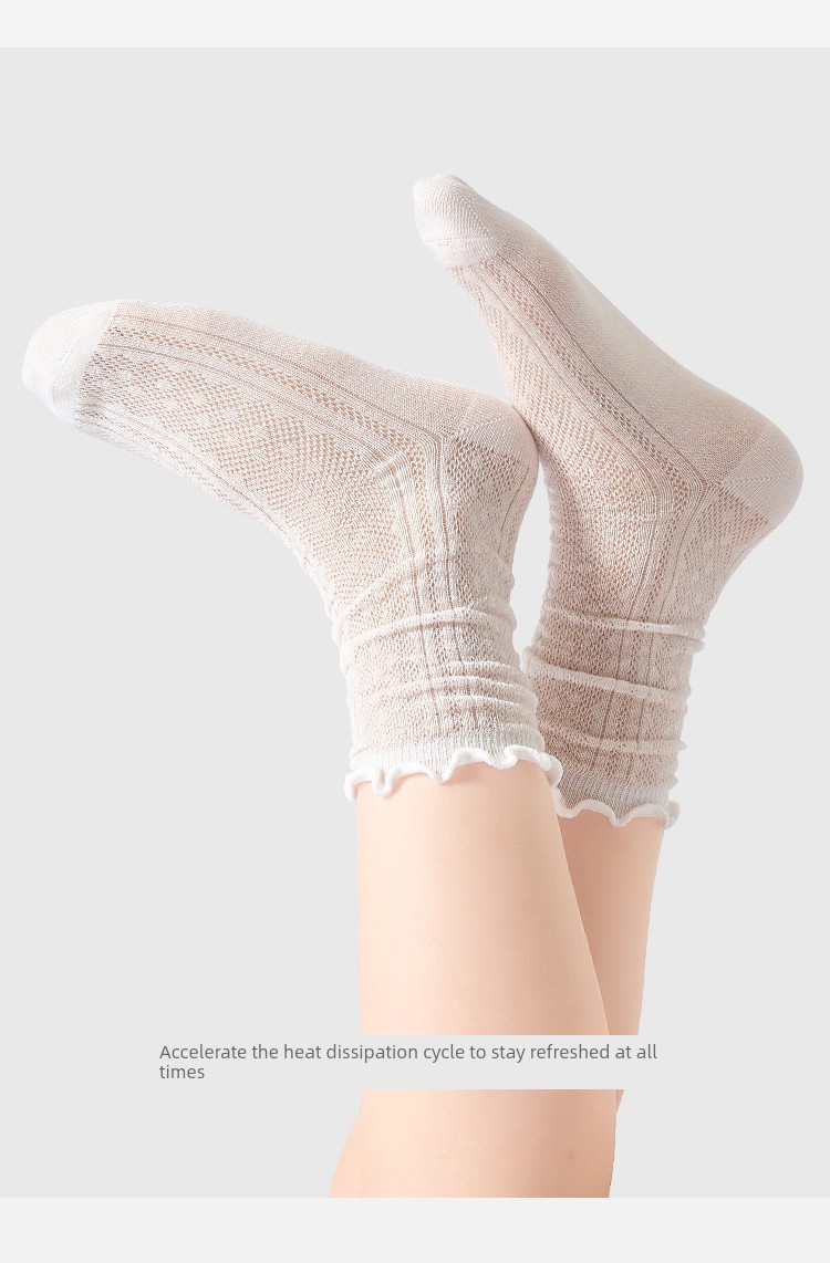 Girls' Socks, Summer Thin Silk Mesh Socks, Kidsren's Breathable Pile Socks, Girls' Lace Princess Mid-Calf Socks — 12