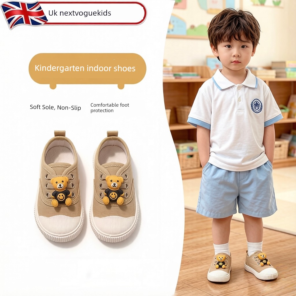 Kindergarten Indoor Shoes for Boys, Soft-Soled Non-Slip Canvas Shoes, Breathable Toddler Shoes, Cartoon Cloth Shoes for Entering Kindergarten, 2026 New Model