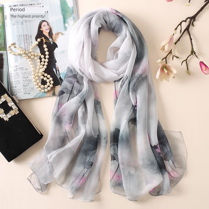 Gift giving female mom Versatile Scarf Autumn and winter real silk