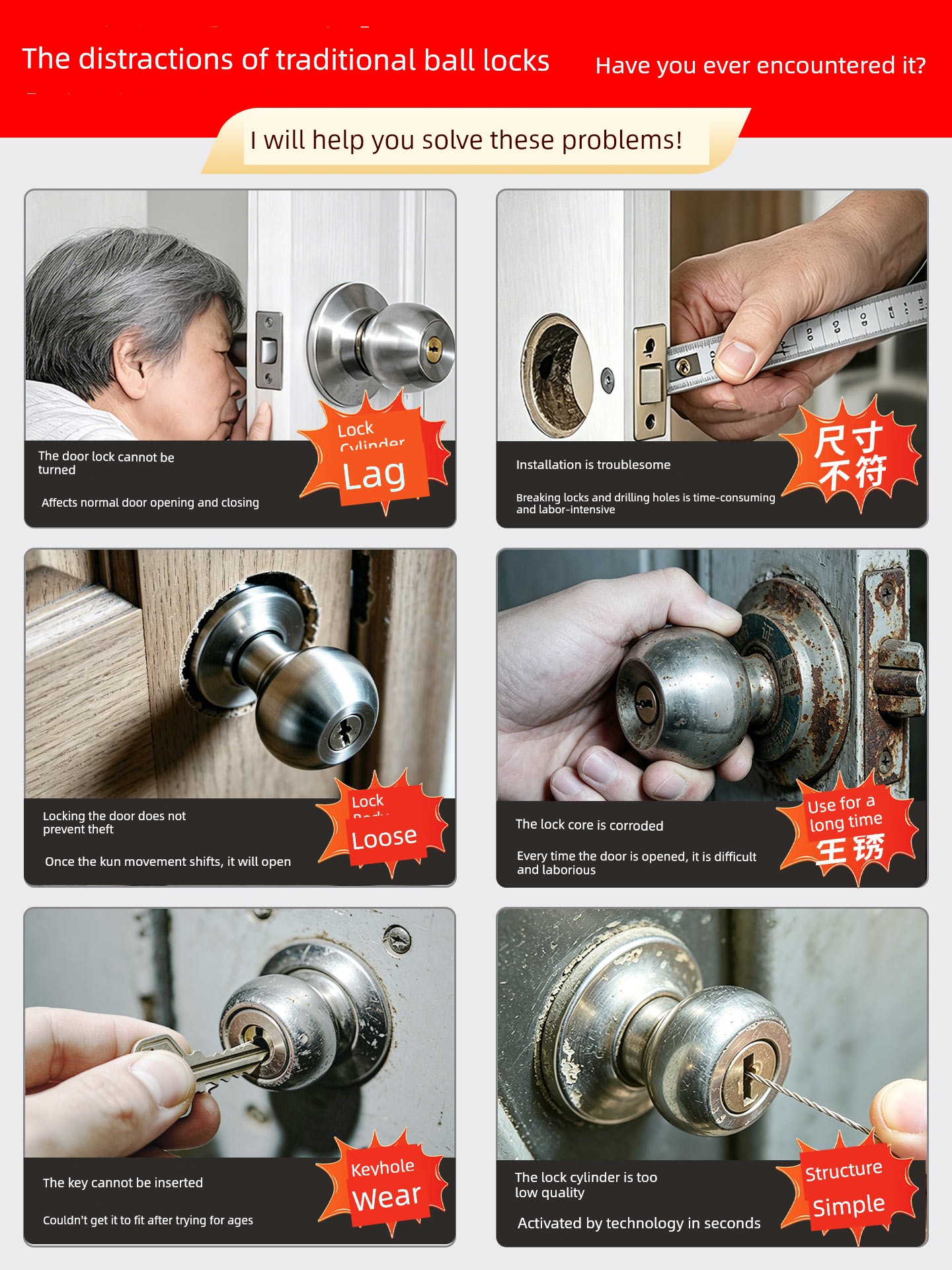 Door Lock For Home Universal Spherical Lock Indoor Bedroom Bathroom Lock Old Door Wooden Door Stainless Steel round Lock