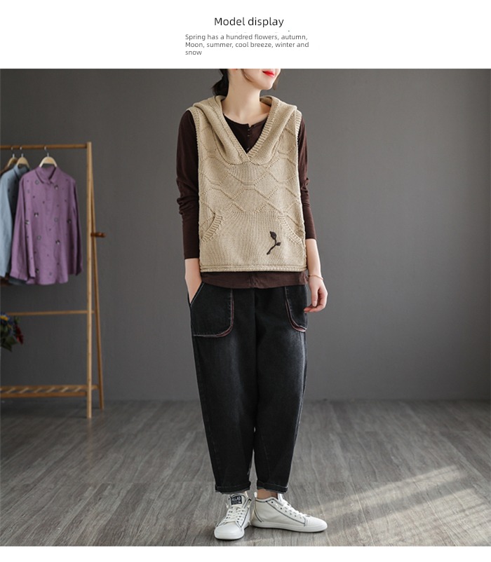 Hooded Vest knitting Early autumn clothes waistcoat Overlapping wear sweater