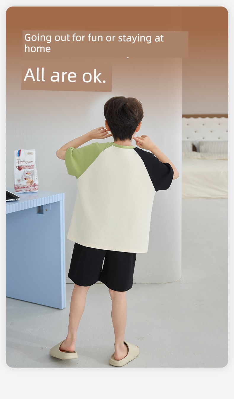 Boys' Summer Pajamas, Thin Pure Cotton Short-Sleeve, for Older Children, 2026 New Model, All-Cotton for Boys and Teenagers — 16