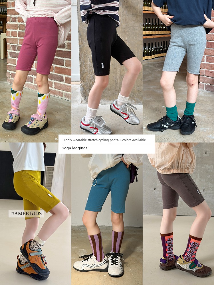Girls' Summer Skin-Friendly, Breathable, Comfortable Pure Cotton Yoga Leggings, Children's Elastic Patch Cycling Shorts, Baby Shorts