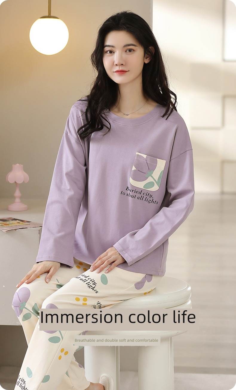 pure cotton Condom fashion Round neck female Big size Cartoon pajamas