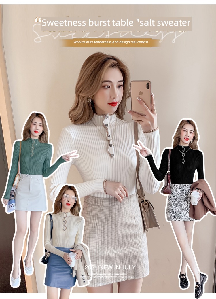 Half high collar Long sleeve jacket Korean fashion Sweater