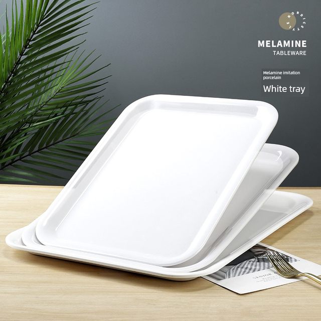 Melamine tray rectangular white plastic tea cup water cup tray fruit tray cake bread display tray commercial