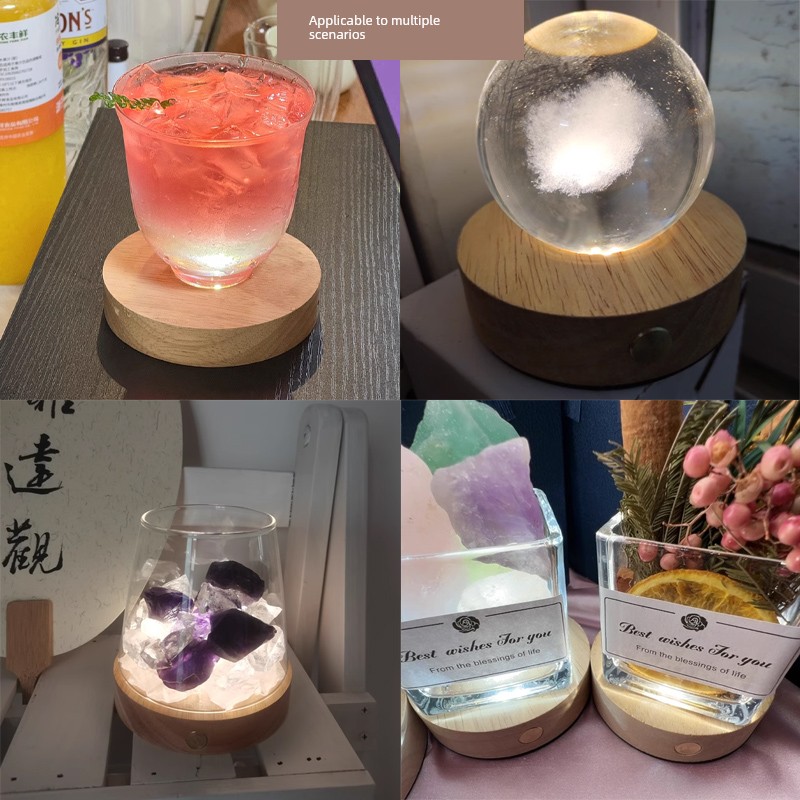 Round Luminous Solid Wood Lamp Base Touch-Type Creative Led Night Light Charging Base Lamp Room DIY Atmosphere Light
