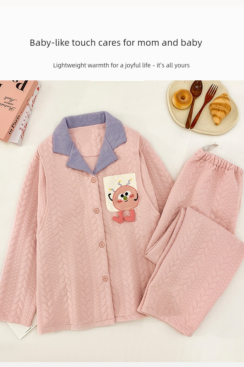 Maternity Pajamas Autumn and Winter Style Thickened Three-Layer Pure Cotton Warm Postpartum Nursing Home Wear Maternity Set — 6