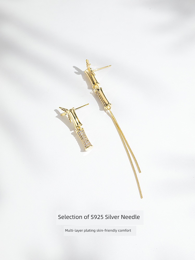 female Autumn and winter Minority Sense of design Earrings Ear line Bamboo