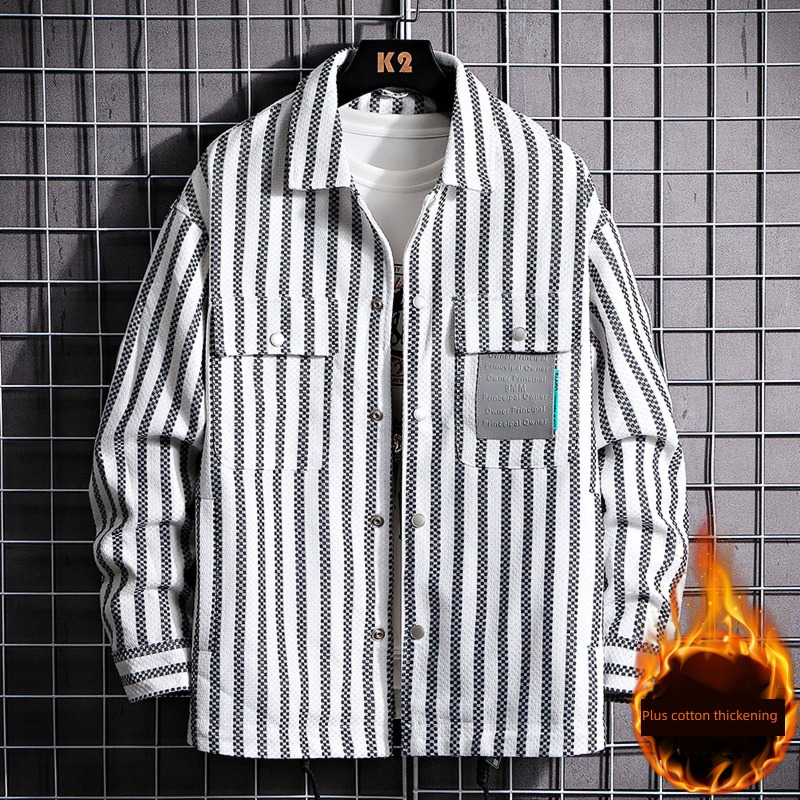 Yuppie stripe shirt Autumn and winter Plush Jacket loose coat