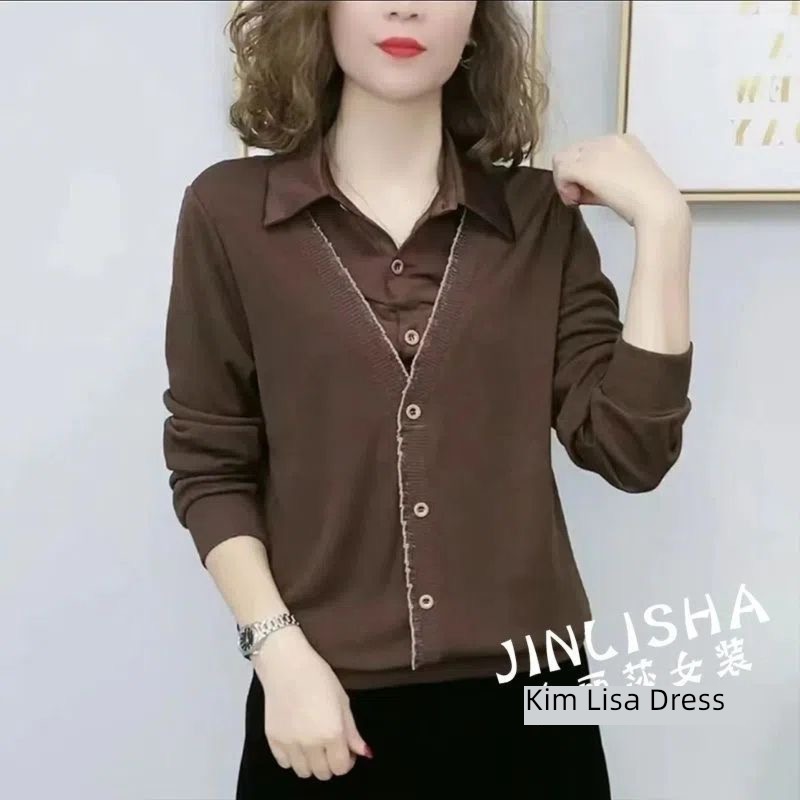 Age reduction Fashion mom Long sleeve Fake two Undershirt