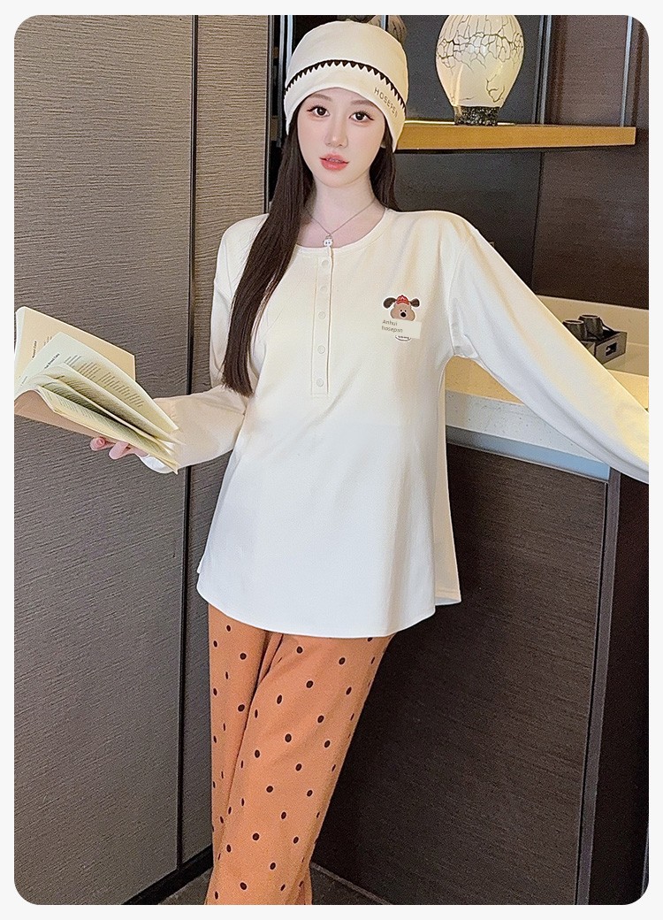 Free Hat with Purchase: Autumn and Winter Pure Cotton Postpartum Clothing, October Postpartum Maternity Nursing Pajama Set, Spring and Autumn Maternity — 23