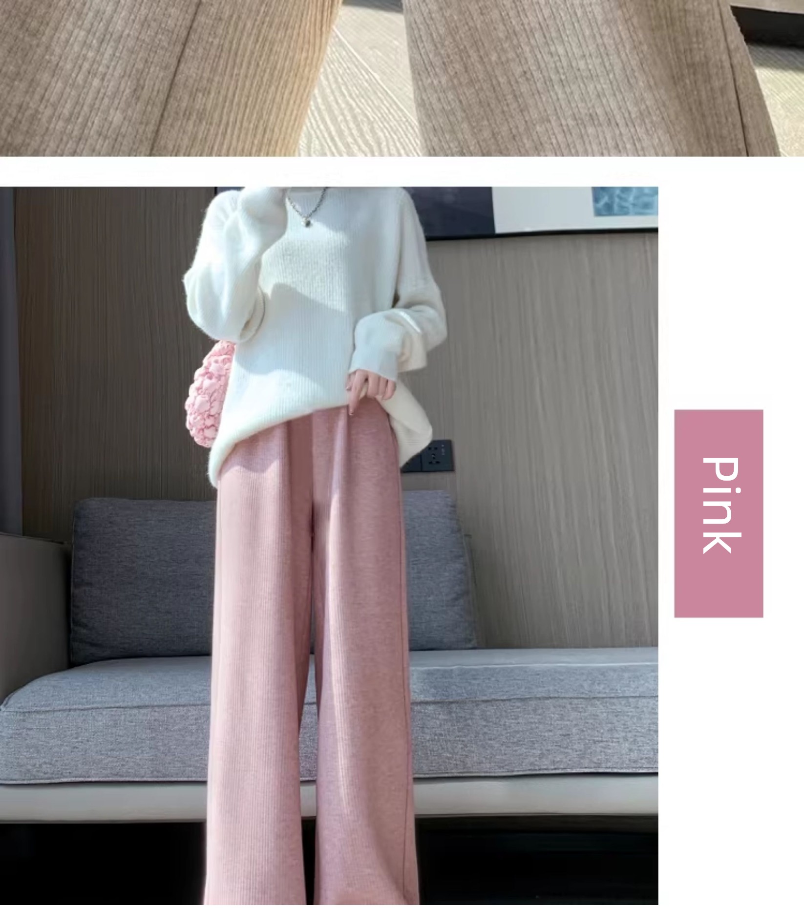 Maternity Autumn Pants for Spring and Autumn, Wide-Leg Pants for Outdoor Wear, Faux Cashmere, Casual Drapey Straight-Leg Pants, 2023 New Style — 46