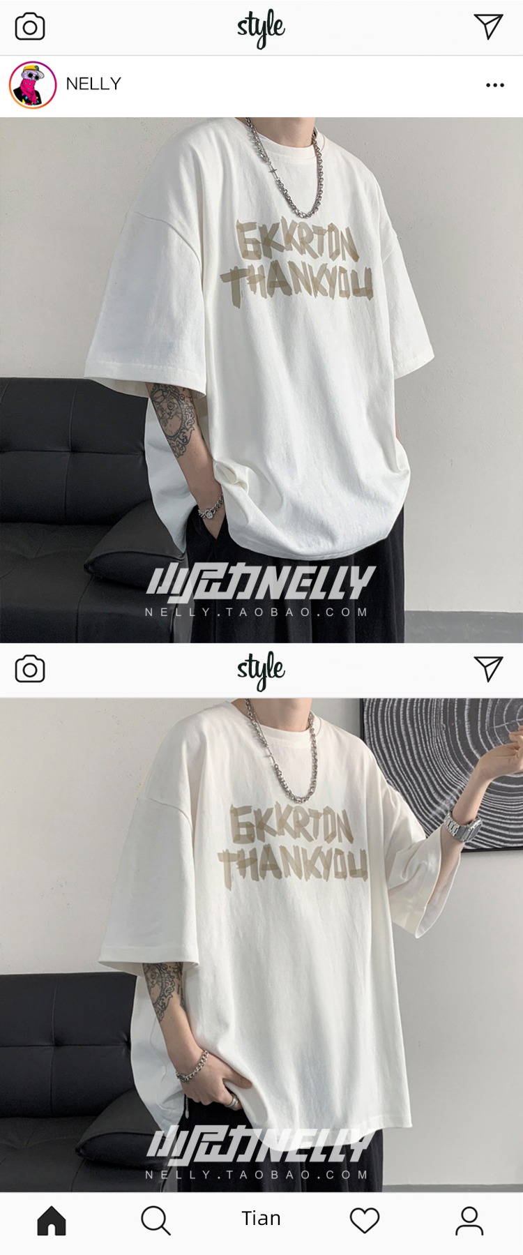 printing Round neck easy personality Middle sleeve BF wind T-shirt