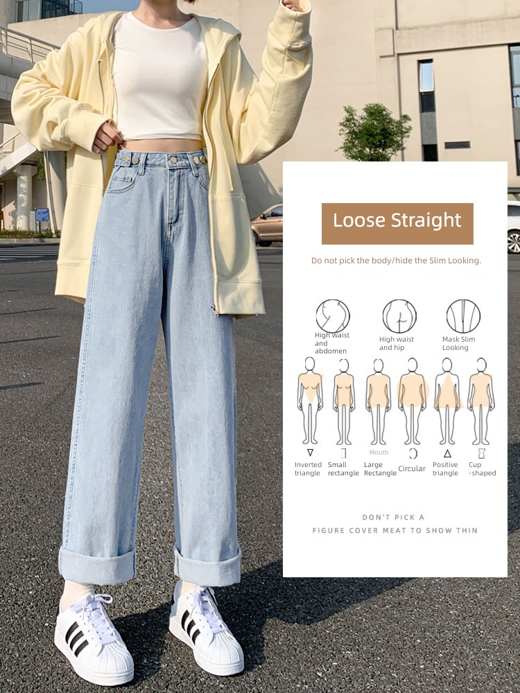 white High waist easy Straight cylinder Spring and Autumn Wide leg pants