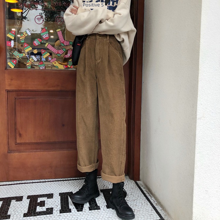 Retro corduroy leisure time easy High waist Wide leg pants