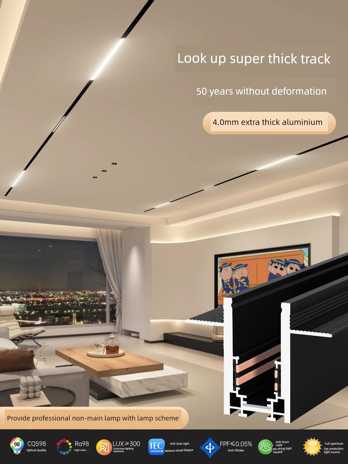 Looking up at Full Spectrum Bedroom Frameless Magnetic Suction Track Light