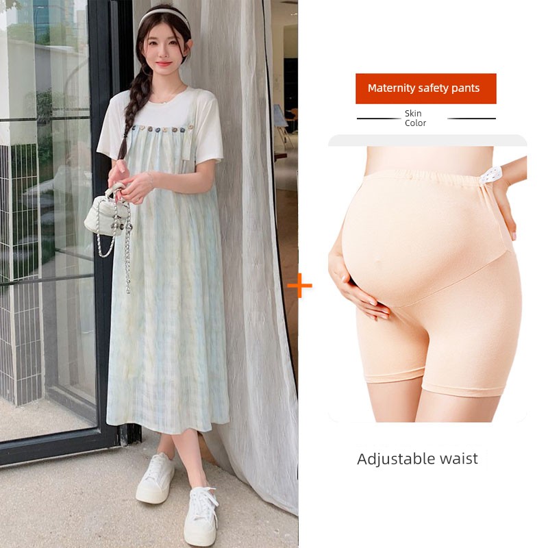 Maternity Dress 2026 New Summer Korean Style Fashion Age-Reducing Two-Piece Spliced Suspender Dress Loose Maternity Wear — 2