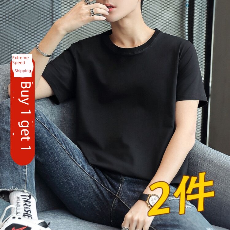 man Solid color pure cotton trend Put on your clothes Short sleeve T-shirt