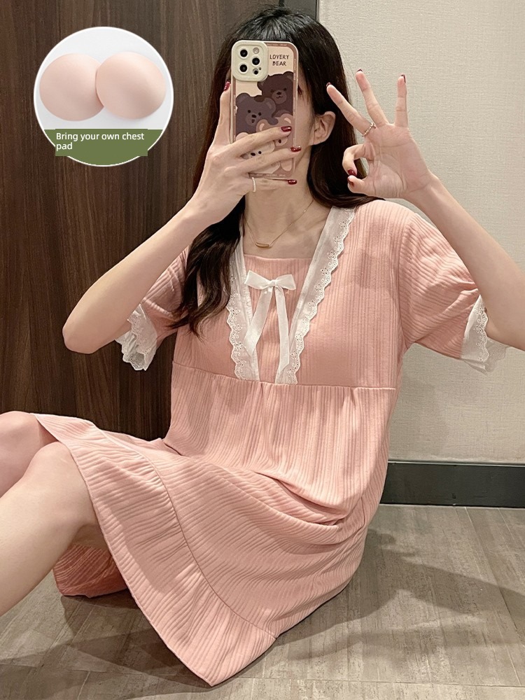 With chest pad pure cotton Summer style Princess style Can be worn out Nightdress