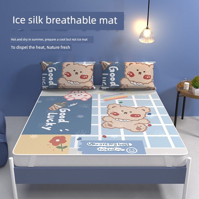 Summer ice silk mat three-piece set for home washing machine washing summer soft mat foldable bed sheets for babies