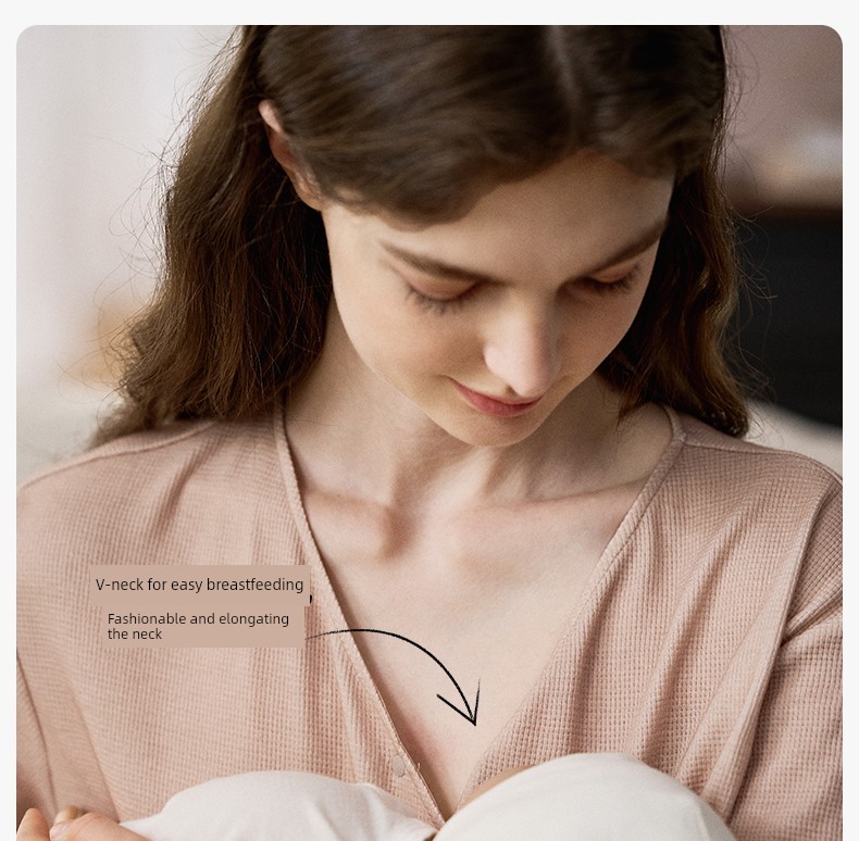 Manxi Autumn and Winter Camellia Waffle Nursing Clothes Yoga Sports Wearable Postpartum Outfit Maternity Homewear Set — 22